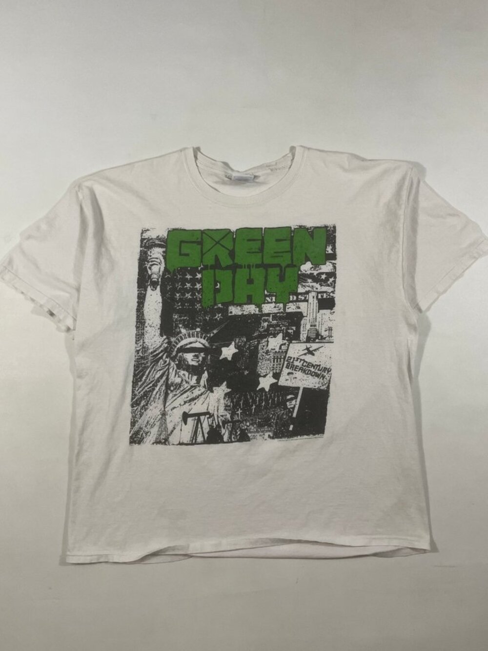 Green Day 21st Century Breakdown Band Tee White Hanes Heavyweight 2XL
